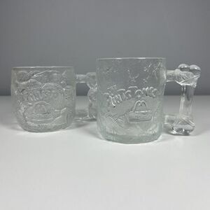 McDonalds (RocDonald's) "Flintstones" Frosted Glass Mugs Set of 2 1993